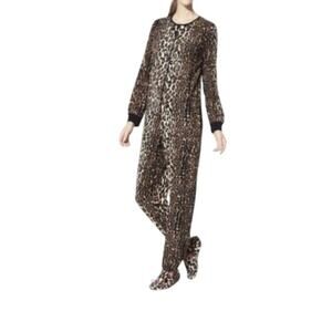 Nick & Nora Women’s Small Leopard Footed Onesie Pajamas Full Zip